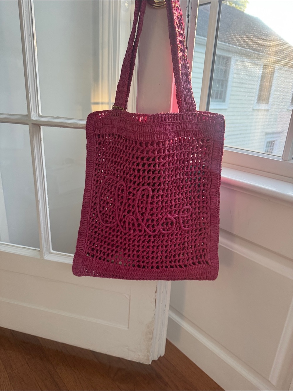 Chloe Fuchsia Crochet Tote with Gold Charm - Picture 3 of 4